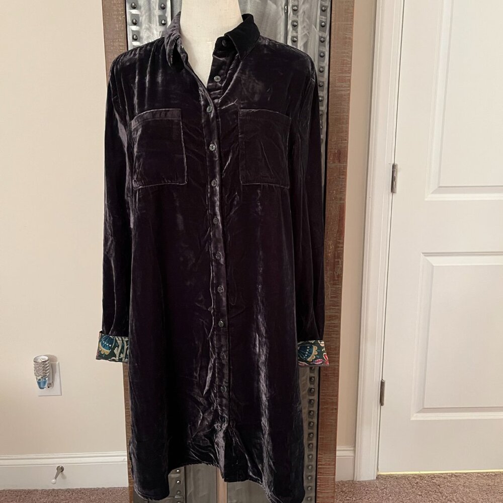 NWOT Natural Life “Rocky” Slate Grey Velvet Shirt Dress - M - Picture 3 of 10
